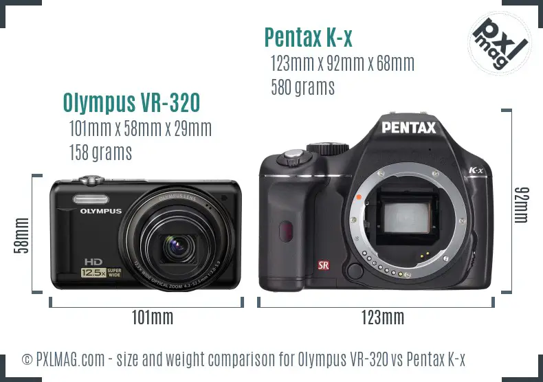 Olympus VR-320 vs Pentax K-x size comparison