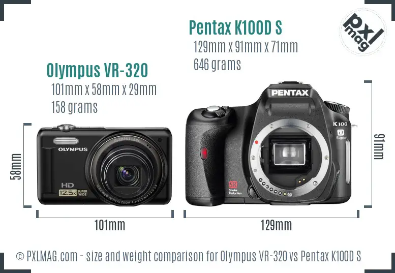 Olympus VR-320 vs Pentax K100D S size comparison