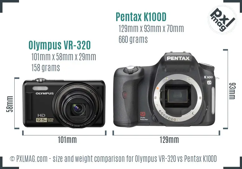 Olympus VR-320 vs Pentax K100D size comparison