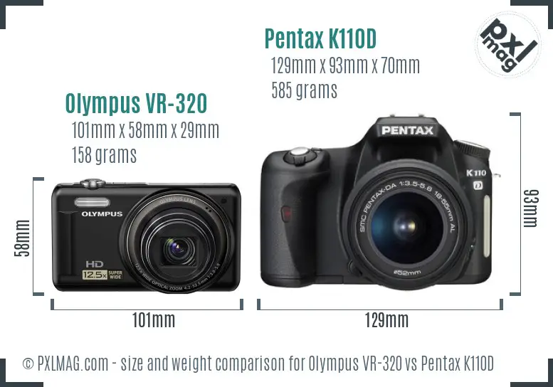 Olympus VR-320 vs Pentax K110D size comparison