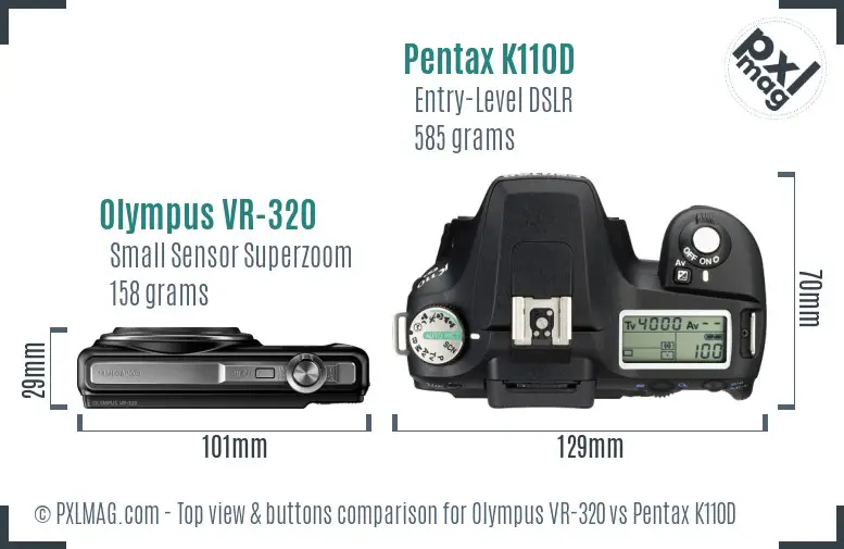 Olympus VR-320 vs Pentax K110D top view buttons comparison