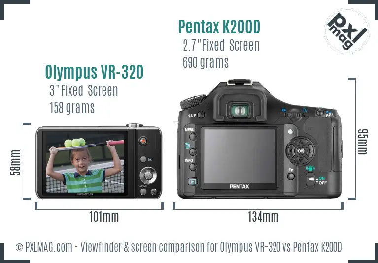 Olympus VR-320 vs Pentax K200D Screen and Viewfinder comparison