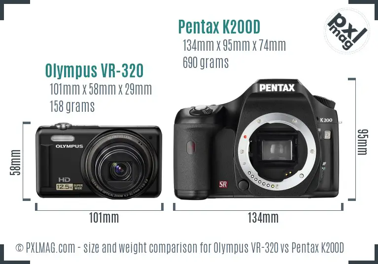 Olympus VR-320 vs Pentax K200D size comparison