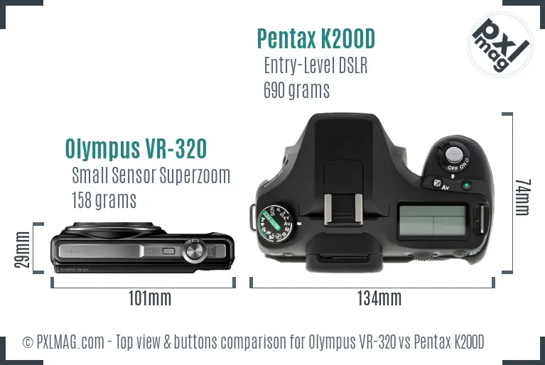 Olympus VR-320 vs Pentax K200D top view buttons comparison