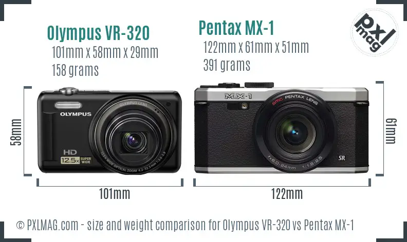 Olympus VR-320 vs Pentax MX-1 size comparison