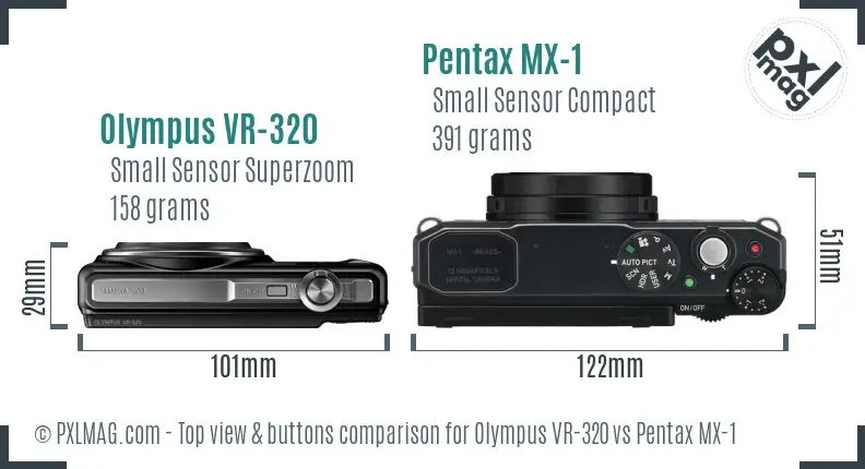 Olympus VR-320 vs Pentax MX-1 top view buttons comparison