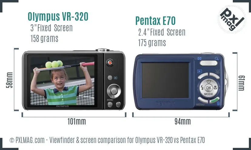 Olympus VR-320 vs Pentax E70 Screen and Viewfinder comparison Olympus VR-320 vs Pentax E70 Screen and Viewfinder comparison