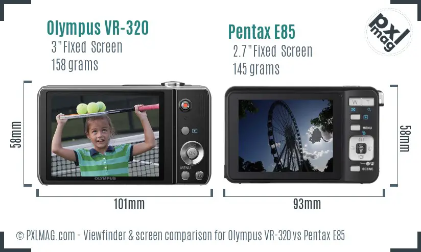Olympus VR-320 vs Pentax E85 Screen and Viewfinder comparison