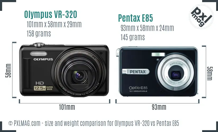 Olympus VR-320 vs Pentax E85 size comparison