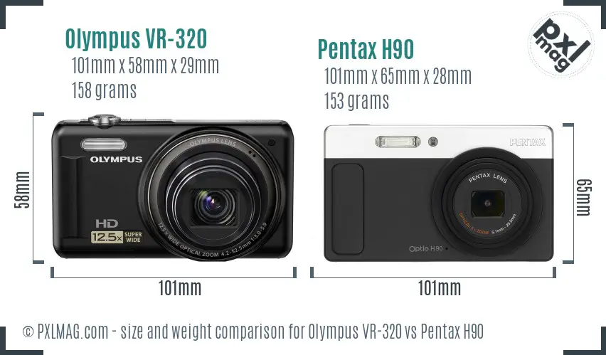 Olympus VR-320 vs Pentax H90 size comparison