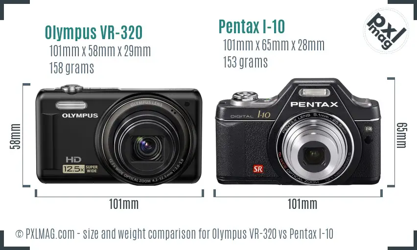 Olympus VR-320 vs Pentax I-10 size comparison