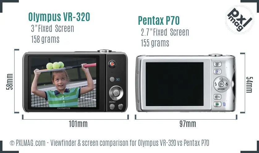 Olympus VR-320 vs Pentax P70 Screen and Viewfinder comparison
