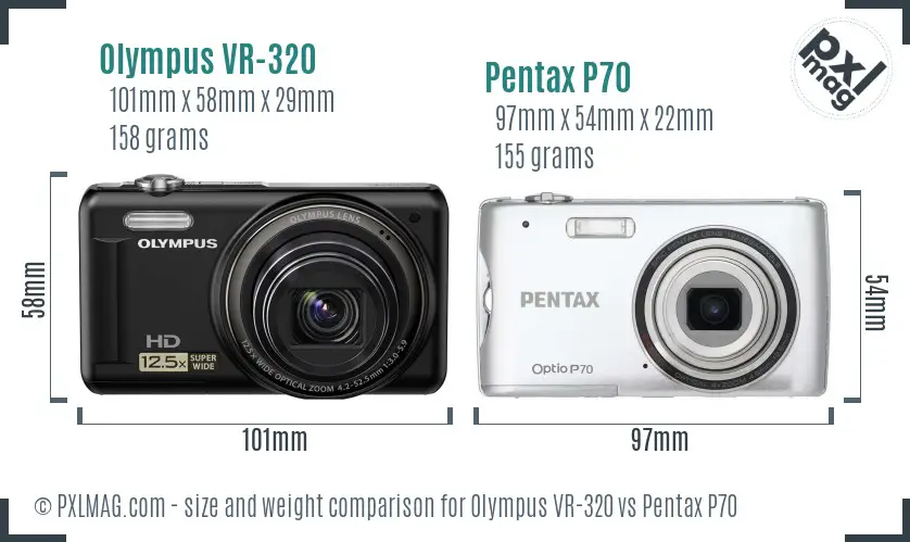 Olympus VR-320 vs Pentax P70 size comparison