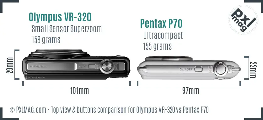 Olympus VR-320 vs Pentax P70 top view buttons comparison