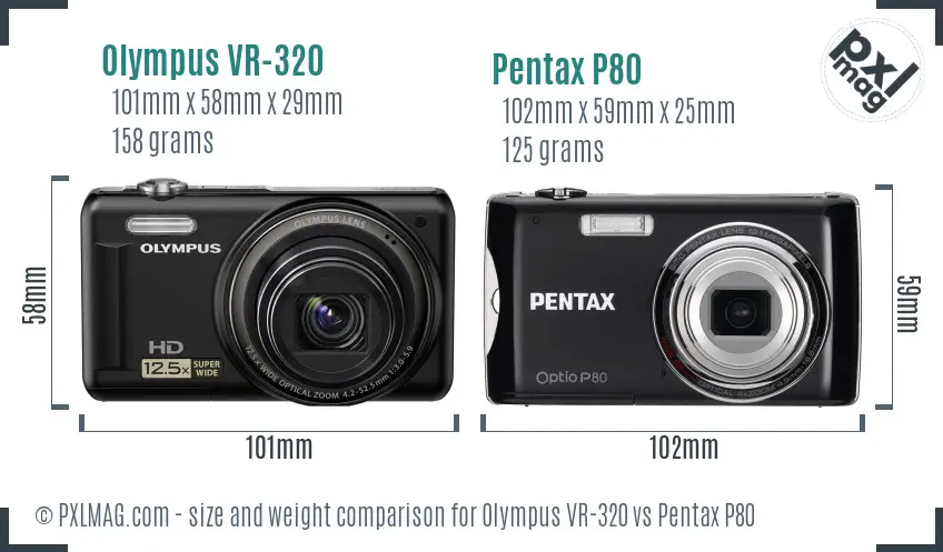 Olympus VR-320 vs Pentax P80 size comparison