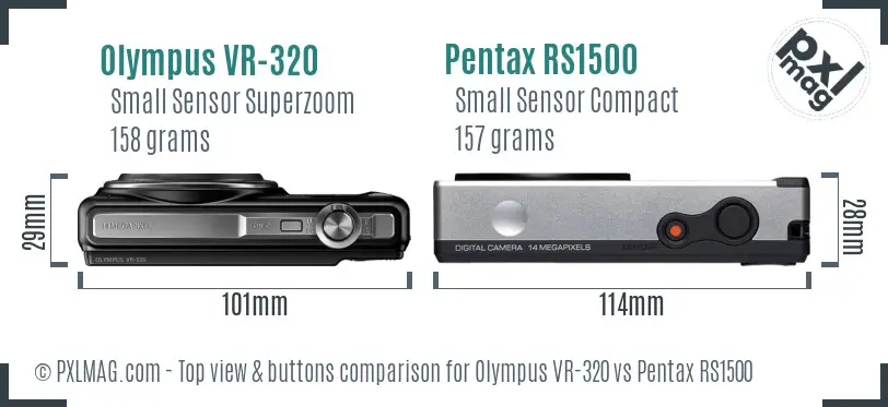 Olympus VR-320 vs Pentax RS1500 top view buttons comparison