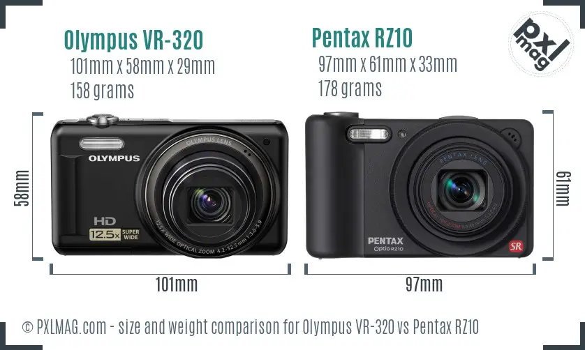 Olympus VR-320 vs Pentax RZ10 size comparison