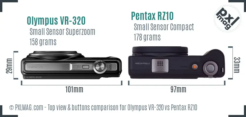 Olympus VR-320 vs Pentax RZ10 top view buttons comparison