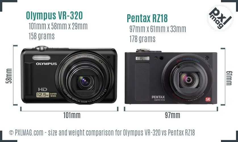 Olympus VR-320 vs Pentax RZ18 size comparison