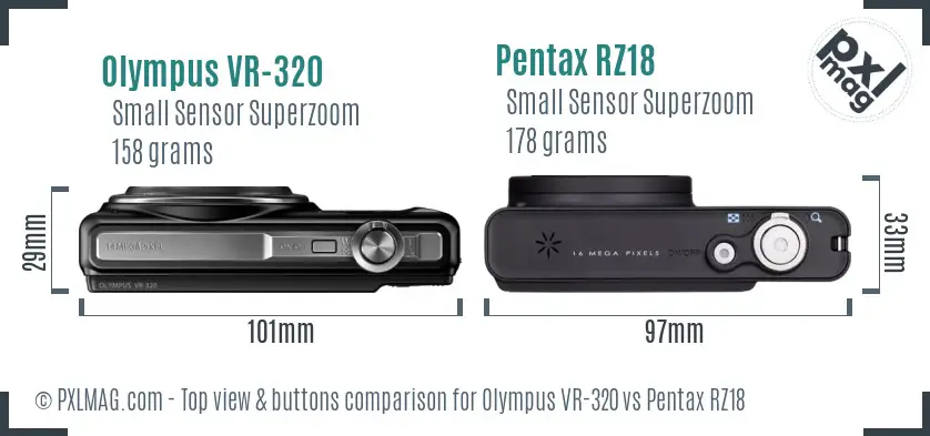 Olympus VR-320 vs Pentax RZ18 top view buttons comparison
