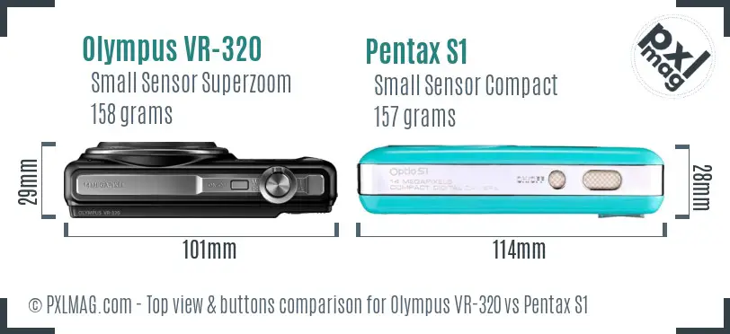 Olympus VR-320 vs Pentax S1 top view buttons comparison