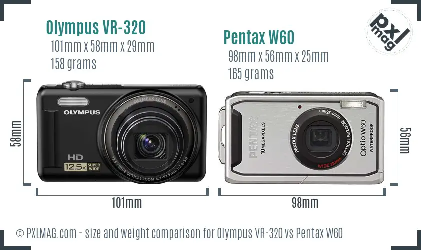 Olympus VR-320 vs Pentax W60 size comparison