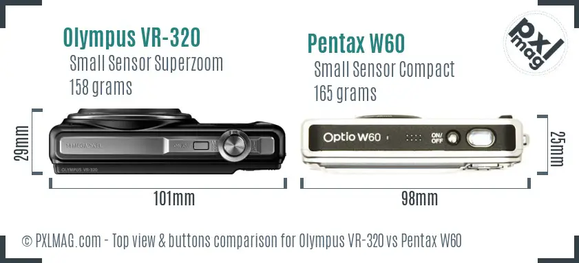 Olympus VR-320 vs Pentax W60 top view buttons comparison