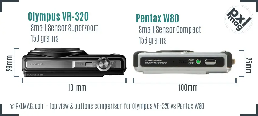 Olympus VR-320 vs Pentax W80 top view buttons comparison