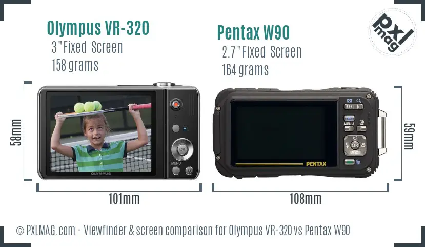 Olympus VR-320 vs Pentax W90 Screen and Viewfinder comparison