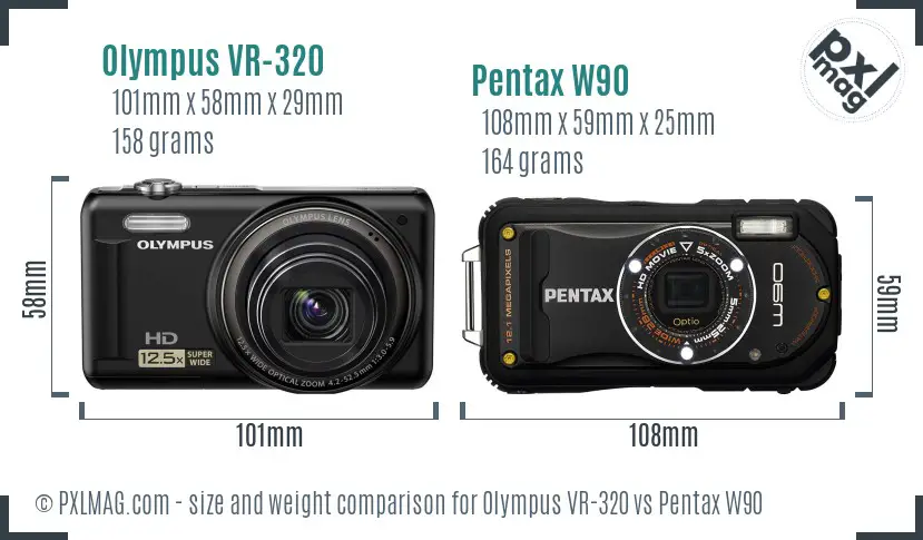 Olympus VR-320 vs Pentax W90 size comparison