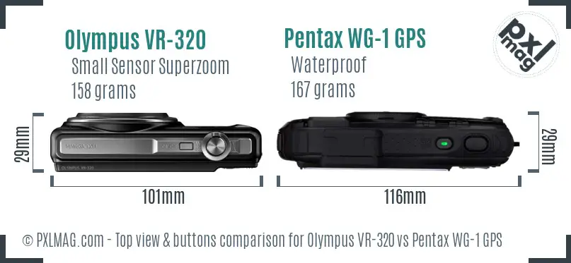 Olympus VR-320 vs Pentax WG-1 GPS top view buttons comparison Olympus VR-320 vs Pentax WG-1 GPS top view buttons comparison