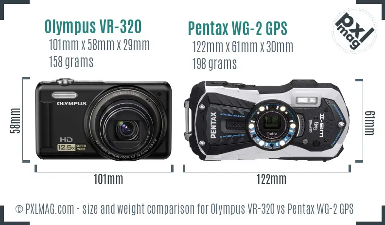 Olympus VR-320 vs Pentax WG-2 GPS size comparison