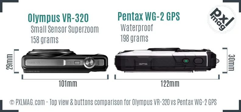 Olympus VR-320 vs Pentax WG-2 GPS top view buttons comparison