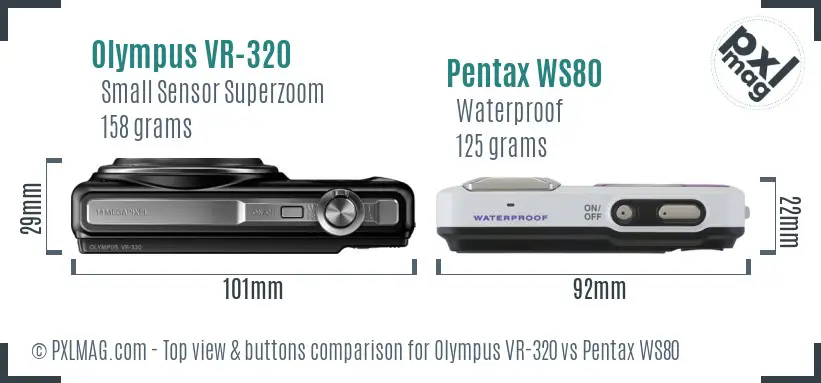 Olympus VR-320 vs Pentax WS80 top view buttons comparison