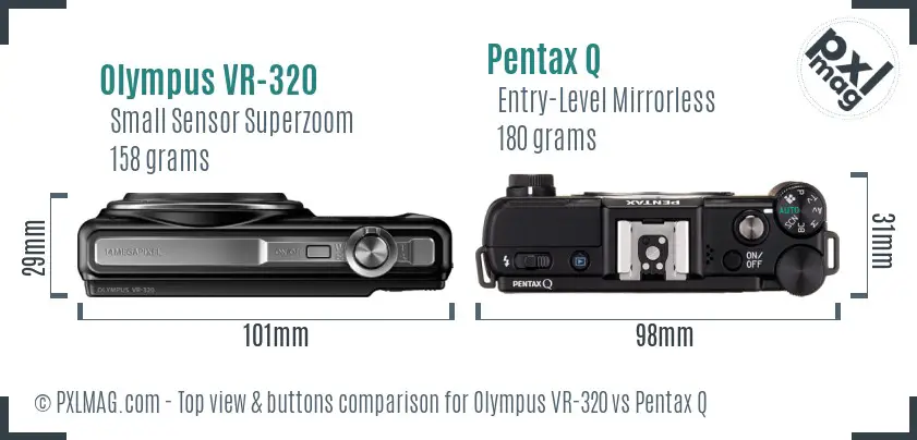 Olympus VR-320 vs Pentax Q top view buttons comparison