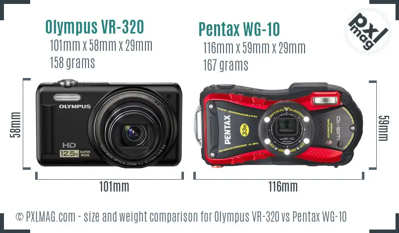 Olympus VR-320 vs Pentax WG-10 size comparison