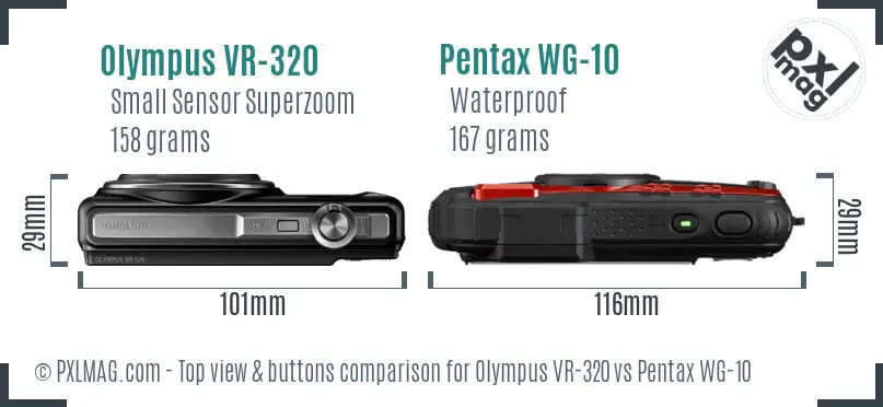 Olympus VR-320 vs Pentax WG-10 top view buttons comparison