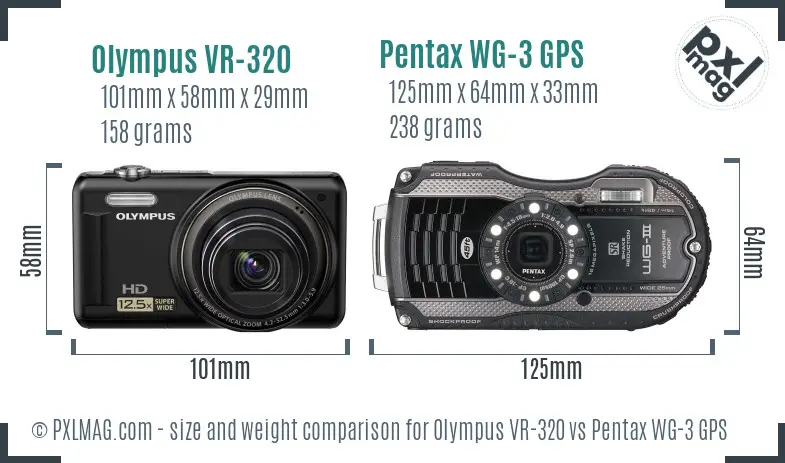 Olympus VR-320 vs Pentax WG-3 GPS size comparison