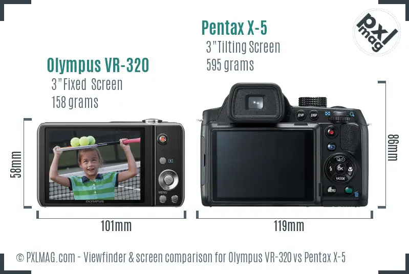 Olympus VR-320 vs Pentax X-5 Screen and Viewfinder comparison