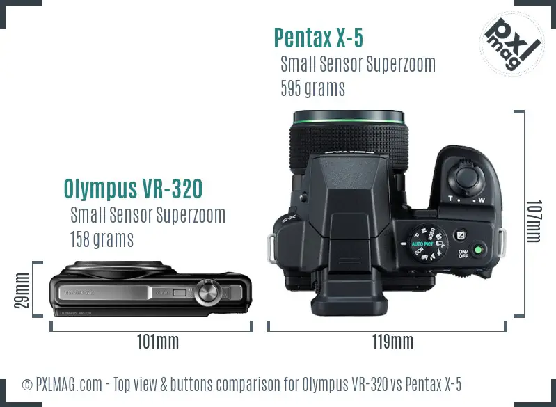 Olympus VR-320 vs Pentax X-5 top view buttons comparison