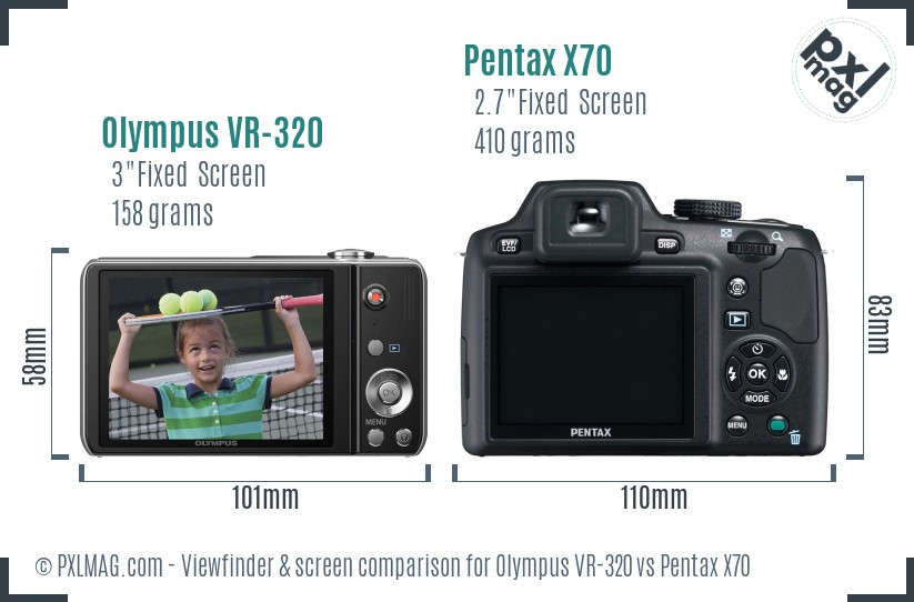 Olympus VR-320 vs Pentax X70 Screen and Viewfinder comparison