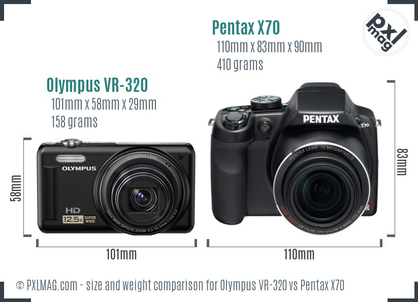 Olympus VR-320 vs Pentax X70 size comparison