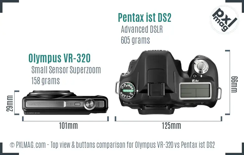 Olympus VR-320 vs Pentax ist DS2 top view buttons comparison