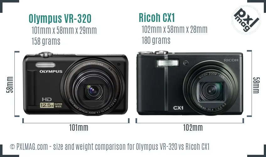 Olympus VR-320 vs Ricoh CX1 size comparison