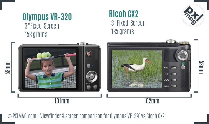 Olympus VR-320 vs Ricoh CX2 Screen and Viewfinder comparison