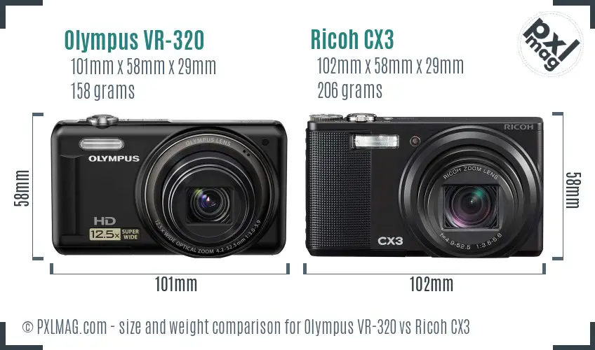 Olympus VR-320 vs Ricoh CX3 size comparison Olympus VR-320 vs Ricoh CX3 size comparison