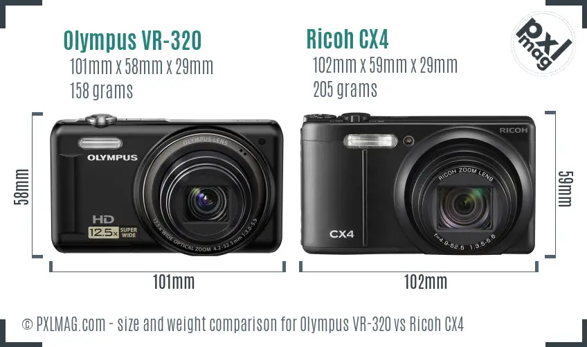 Olympus VR-320 vs Ricoh CX4 size comparison Olympus VR-320 vs Ricoh CX4 size comparison