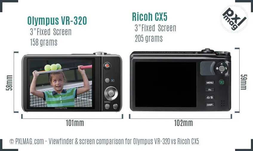 Olympus VR-320 vs Ricoh CX5 Screen and Viewfinder comparison