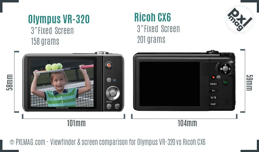 Olympus VR-320 vs Ricoh CX6 Screen and Viewfinder comparison