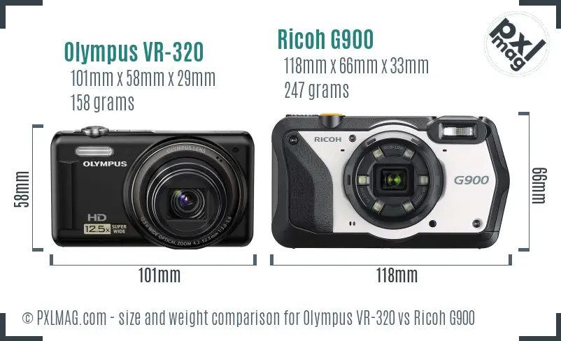 Olympus VR-320 vs Ricoh G900 size comparison